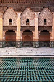 Morocco, Swimming pool in courtyard of Ben Youssef Medersa; Marrakesh Morocco, Swimming pool in courtyard of Ben Youssef Medersa; Marrakesh