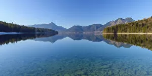 Mountain Landscape Reflected in Lake Walchensee, Kochel am See, Upper Bavaria, Bavaria, Germany