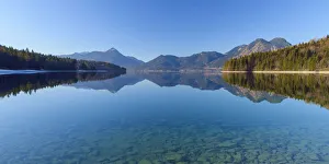 Mountain Landscape Reflected in Lake Walchensee, Kochel am See, Upper Bavaria, Bavaria, Germany Mountain Landscape Reflected in Lake Walchensee, Kochel am See, Upper Bavaria, Bavaria, Germany