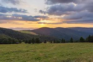 Mountain landscape with sunset over the Vosges Mountains at Le Markstein in Haut-Rhin, France Mountain landscape with sunset over the Vosges Mountains at Le Markstein in Haut-Rhin, France