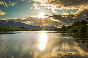 Mountain valley scenic with calm lake, Alaska, USA