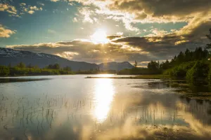 Mountain valley scenic with calm lake, Alaska, USA Mountain valley scenic with calm lake, Alaska, USA