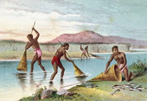 Natives Fishing On Lake Malawi Aka Lake Nyassa, Mozambique, East Africa In The 19Th Century