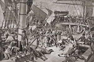 Viscount Nelson Gallery: Nelson is fatally wounded at the Battle of Trafalgar, October 21, 1805 during the Napoleonic Wars