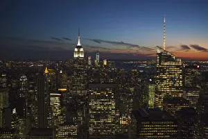 New York City Buildings Illuminated At Nighttime; New York City, New York, United States Of America New York City Buildings Illuminated At Nighttime; New York City, New York, United States Of America