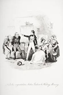Nicholas Congratulates Arthur Gride On His Wedding Morning. Illustration From The Charles Dickens Novel Nicholas Nicholas Congratulates Arthur Gride On His Wedding Morning. Illustration From The Charles Dickens Novel Nicholas