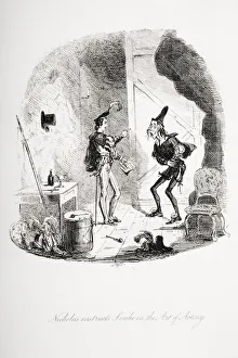 Nicholas Instructs Smike In The Art Of Acting. Illustration From The Charles Dickens Novel Nicholas Nickleby By H.K Nicholas Instructs Smike In The Art Of Acting. Illustration From The Charles Dickens Novel Nicholas Nickleby By H.K