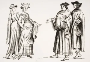 Noble Lady And Maid Of Honour And Two Burgesses With Hoods From Miniature In Merveilles Du Monde Noble Lady And Maid Of Honour And Two Burgesses With Hoods From Miniature In Merveilles Du Monde