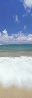 Images Dated 15th January 1999: Ocean Shore Break Action Upon Shoreline, Turquoise Water And Blue Sky With Clouds Panoramic