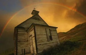 Images Dated 8th July 2005: Old Church With Rainbow Over Building
