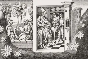 The Old Man Of The Mountain Giving Orders To His Followers. Copy Of Miniature In 15Th Century Manuscript Of Marco The Old Man Of The Mountain Giving Orders To His Followers. Copy Of Miniature In 15Th Century Manuscript Of Marco