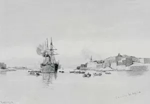 Images Dated 14th November 2004: P & O Steamer Entering The Quarantine Harbour, Malta, By Charles William Wyllie (1859-1923)