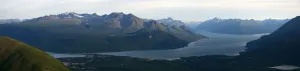 Panoramic Of Carcross And Bennett Lake Seen From Caribou Mountain, Yukon Panoramic Of Carcross And Bennett Lake Seen From Caribou Mountain, Yukon