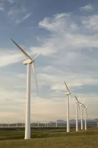Pincher Creek, Alberta, Canada; Wind Turbines In A Row Pincher Creek, Alberta, Canada; Wind Turbines In A Row