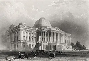 Principal Front Of The Capitol Building Washington Usa From A 19Th Century Print Principal Front Of The Capitol Building Washington Usa From A 19Th Century Print