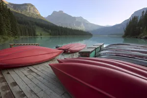 Red Canoes On A Dock, Emerald Lake, Yoho National Park, British Columbia Red Canoes On A Dock, Emerald Lake, Yoho National Park, British Columbia