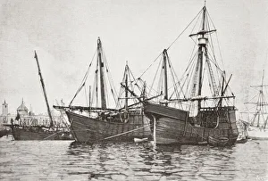 Replicas of La Nina and La Pinta ships. The original caravel-type vessels were used by Christopher Columbus in his Replicas of La Nina and La Pinta ships. The original caravel-type vessels were used by Christopher Columbus in his
