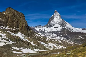 Rocky landsacpae and moorland with the Matterhorn in the background at Zermatt, Switzerland Rocky landsacpae and moorland with the Matterhorn in the background at Zermatt, Switzerland