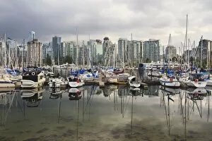 Images Dated 17th September 2011: Sailboats Reflected In Coal Harbour; Vancouver, British Columbia, Canada