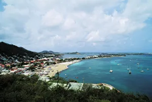 Saint Martin, view of coastal town and harbor; Caribbean, Overlooking Marigot from fort Saint Martin, view of coastal town and harbor; Caribbean, Overlooking Marigot from fort