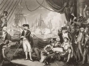 Scene On The Deck Of The Queen Charlotte, June 1, 1794. Engraved By J. Rogers Painted By M.Brown Scene On The Deck Of The Queen Charlotte, June 1, 1794. Engraved By J. Rogers Painted By M.Brown