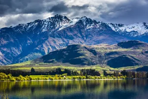 Scenic view of mountains and Glendhu Bay in the Otago Region of New Zealand Scenic view of mountains and Glendhu Bay in the Otago Region of New Zealand