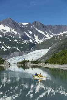 Sea Kayakers In Front Of Shoup Glacier, Shoup Bay State Marine Park, Prince William Sound, Valdez, Southcentral Alaska