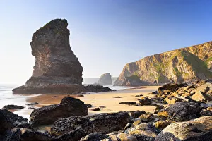 Sea Stacks and Beach at Low Tide, Bedruthan Steps, Cornwall, England Sea Stacks and Beach at Low Tide, Bedruthan Steps, Cornwall, England