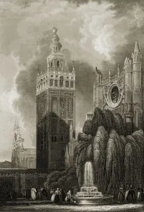 Seville, Spain. Giralda Tower. 19Th Century Print. Engraved By B. Metzeroth Seville, Spain. Giralda Tower. 19Th Century Print. Engraved By B. Metzeroth