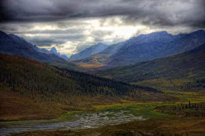 Shaft Of Sunlight Hitting The North Klondike Valley Along The Dempster Highway, Yukon Shaft Of Sunlight Hitting The North Klondike Valley Along The Dempster Highway, Yukon