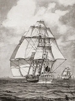 The ships HMS Resolution and HMS Discovery off the coast of Australia during the Third Voyage of Captain James Cook The ships HMS Resolution and HMS Discovery off the coast of Australia during the Third Voyage of Captain James Cook