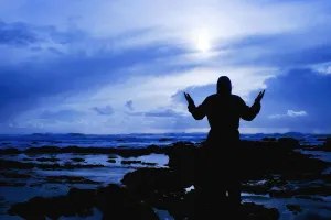 Silhouette Depiction Of Jesus Christ Praying Near Sea Silhouette Depiction Of Jesus Christ Praying Near Sea