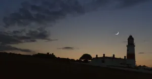 Images Dated 25th August 2014: Silhouette Of Lighthouse At Dusk; South Shields, Tyne And Wear, England
