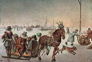Sleigh Ride Gallery: Sleighing, after a work by Hendrick Averkamp. From Modes and Manners, published 1925