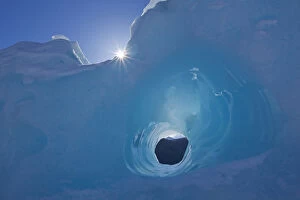 Images Dated 21st February 2009: Small Tunnel Eroded In An Iceberg Frozen In Mendenhall Lake, Juneau, Southeast Alaska, Winter