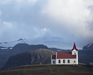 Snaefellsjokull Glacier And Church At Hellisandur-Rif Snaefellsjokull Glacier And Church At Hellisandur-Rif
