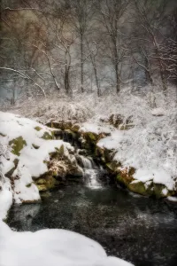 Snow-covered waterfall in Central Park, New York City, New York, USA Snow-covered waterfall in Central Park, New York City, New York, USA