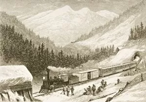 Images Dated 6th November 2005: Steam Train Carrying Us Mail Across Sierra Nevada In 1870S. From American Pictures Drawn With Pen