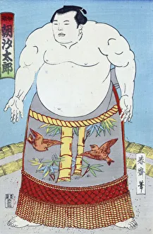 The Sumo wrestler Asashio Taro, colour woodcut of a print The Sumo wrestler Asashio Taro, colour woodcut of a print