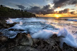 Sunrise Over The Ocean And A View Of The Coastline; Opihikao, Island Of Hawaii, Hawaii, United States Of America Sunrise Over The Ocean And A View Of The Coastline; Opihikao, Island Of Hawaii, Hawaii, United States Of America