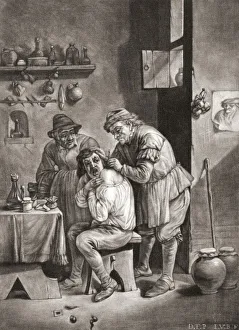 A surgeon performs surgery on a man's shoulder in the 18th century. After an 18th century work A surgeon performs surgery on a man's shoulder in the 18th century. After an 18th century work