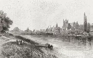 Swallows at Isleworth, West London, England, seen here in the 19th century. From English Pictures, published 1890