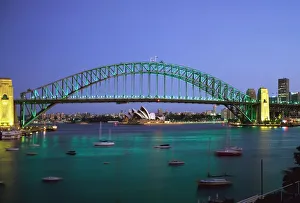 Sydney Harbour Bridge At Dusk With Opera House Behind Sydney Harbour Bridge At Dusk With Opera House Behind