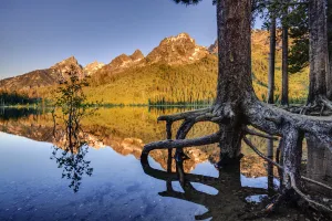 Teton Range And String Lake At Sunrise, Grand Teton National Park; Wyoming, United States Of America Teton Range And String Lake At Sunrise, Grand Teton National Park; Wyoming, United States Of America