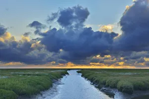 Tide Way, Westerheversand at Sunset in Summer, Westerhever, Tating, Schleswig-Holstein, Germany Tide Way, Westerheversand at Sunset in Summer, Westerhever, Tating, Schleswig-Holstein, Germany