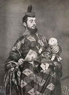 Henri Toulouse-Lautrec in Japanese Attire with Fan and Doll