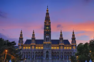 Town Hall (Gothic building) at sunset (dusk). Vienna, Austria Town Hall (Gothic building) at sunset (dusk). Vienna, Austria