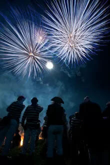 Nighttime Gallery: UK, England, East Sussex, People watching fireworks at Nevill Junior Bonfire night; Lewes