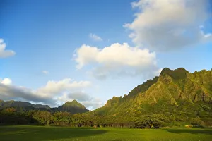 USA, Hawaii, View of Kualoa Ranch from Kualoa Beach Park; Oahu USA, Hawaii, View of Kualoa Ranch from Kualoa Beach Park; Oahu
