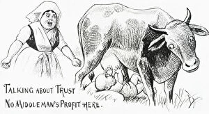 Images Dated 20th September 2004: Vintage Illustration Of Baby Sucking Utters From Cow And Angry Mother From 19th Century